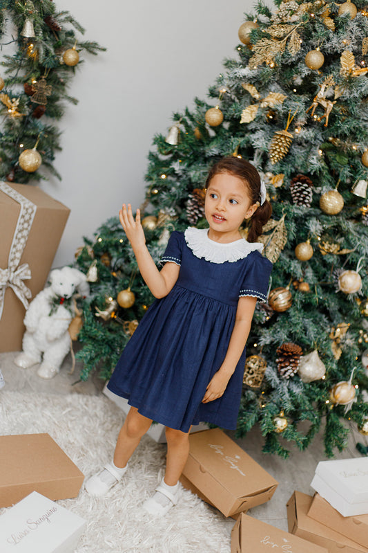 Vestido lino azul turquí