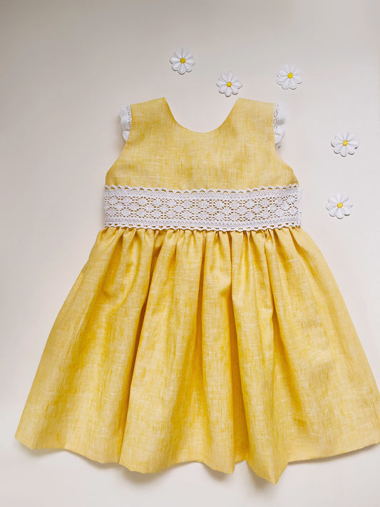VESTIDO ESCOTE V LINO AMARILLO
