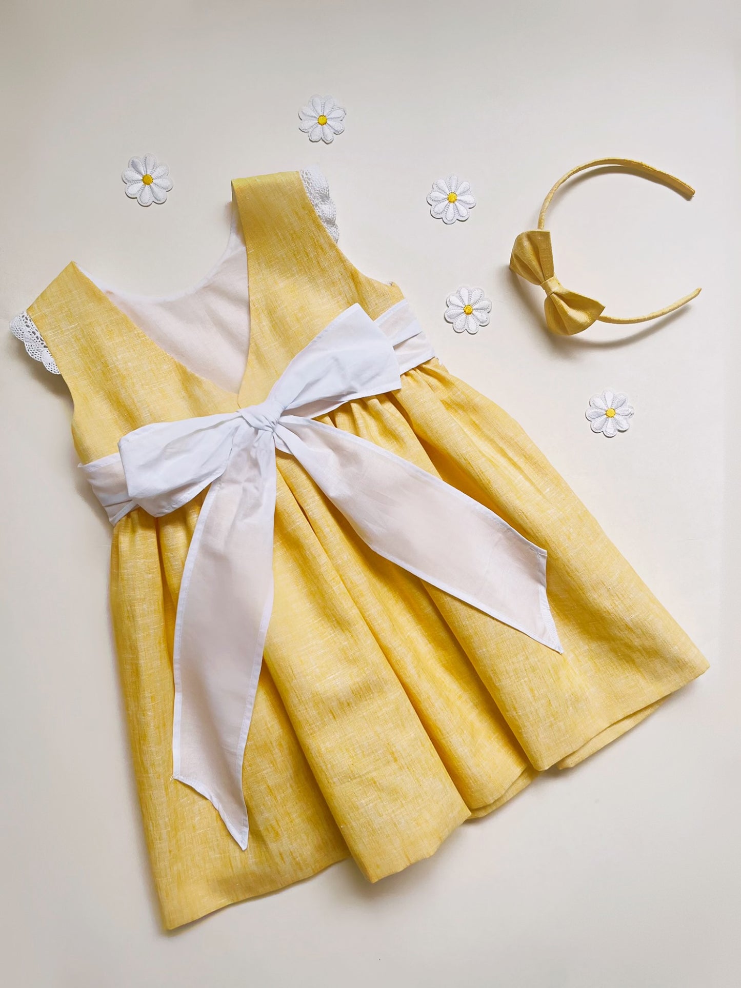 VESTIDO ESCOTE V LINO AMARILLO