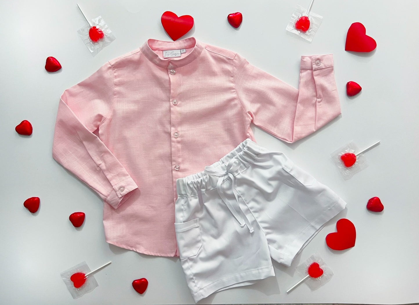 Camisa cuello mano lino rosa