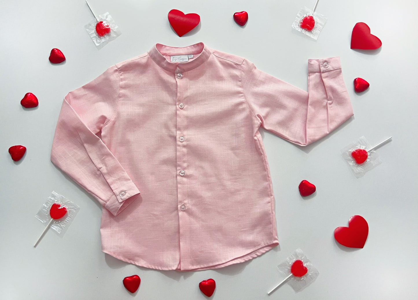 Camisa cuello mano lino rosa