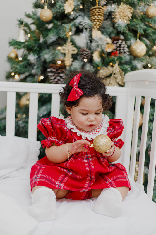 Vestido bata nido cuadros rojos
