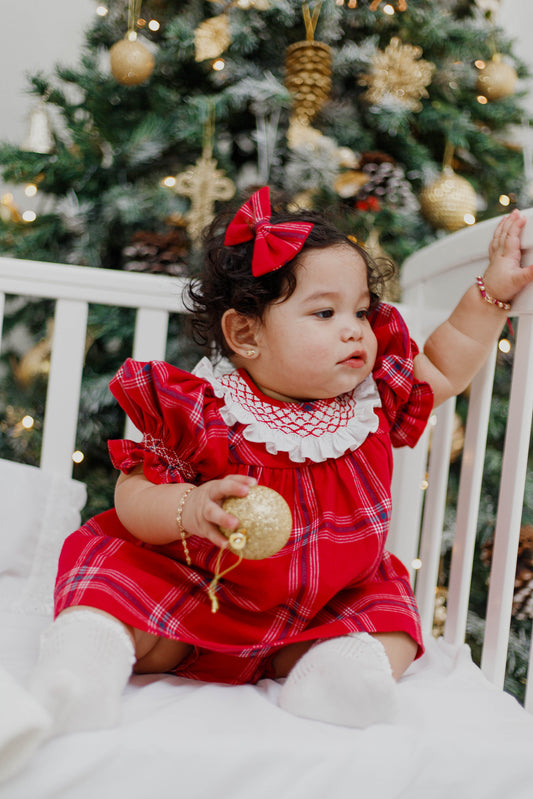 Vestido bata nido cuadros rojos