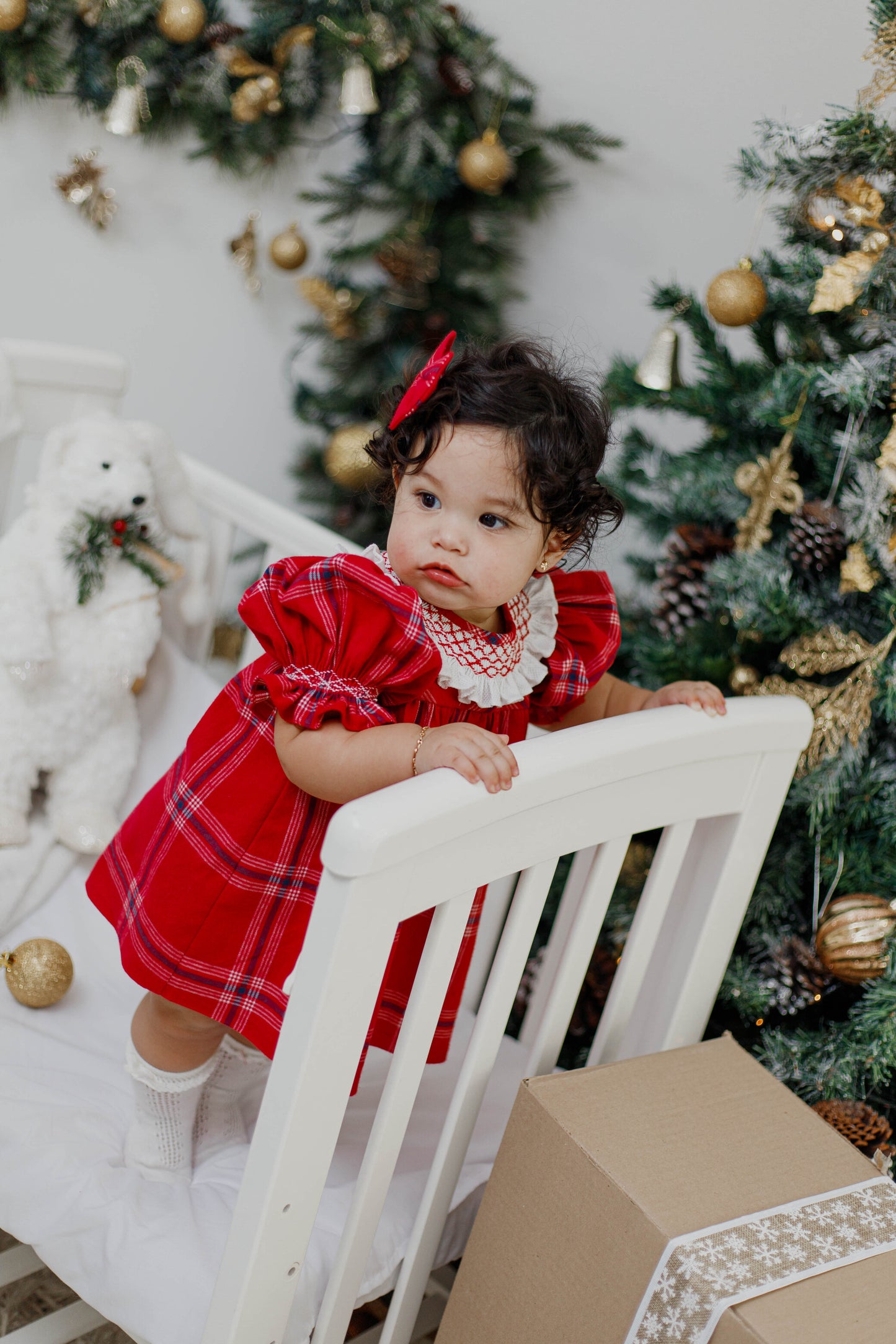 Vestido bata nido cuadros rojos