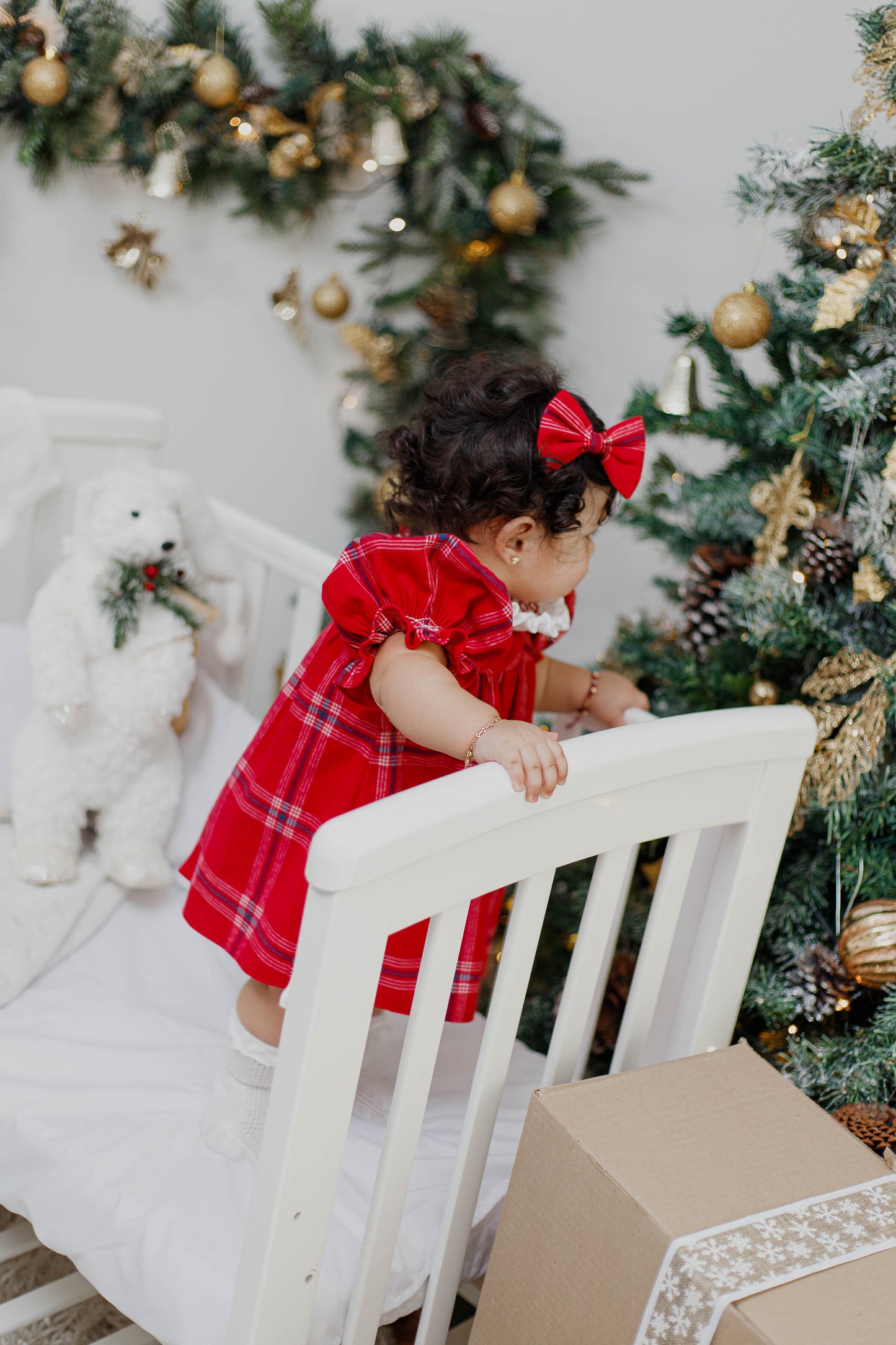 Vestido bata nido cuadros rojos