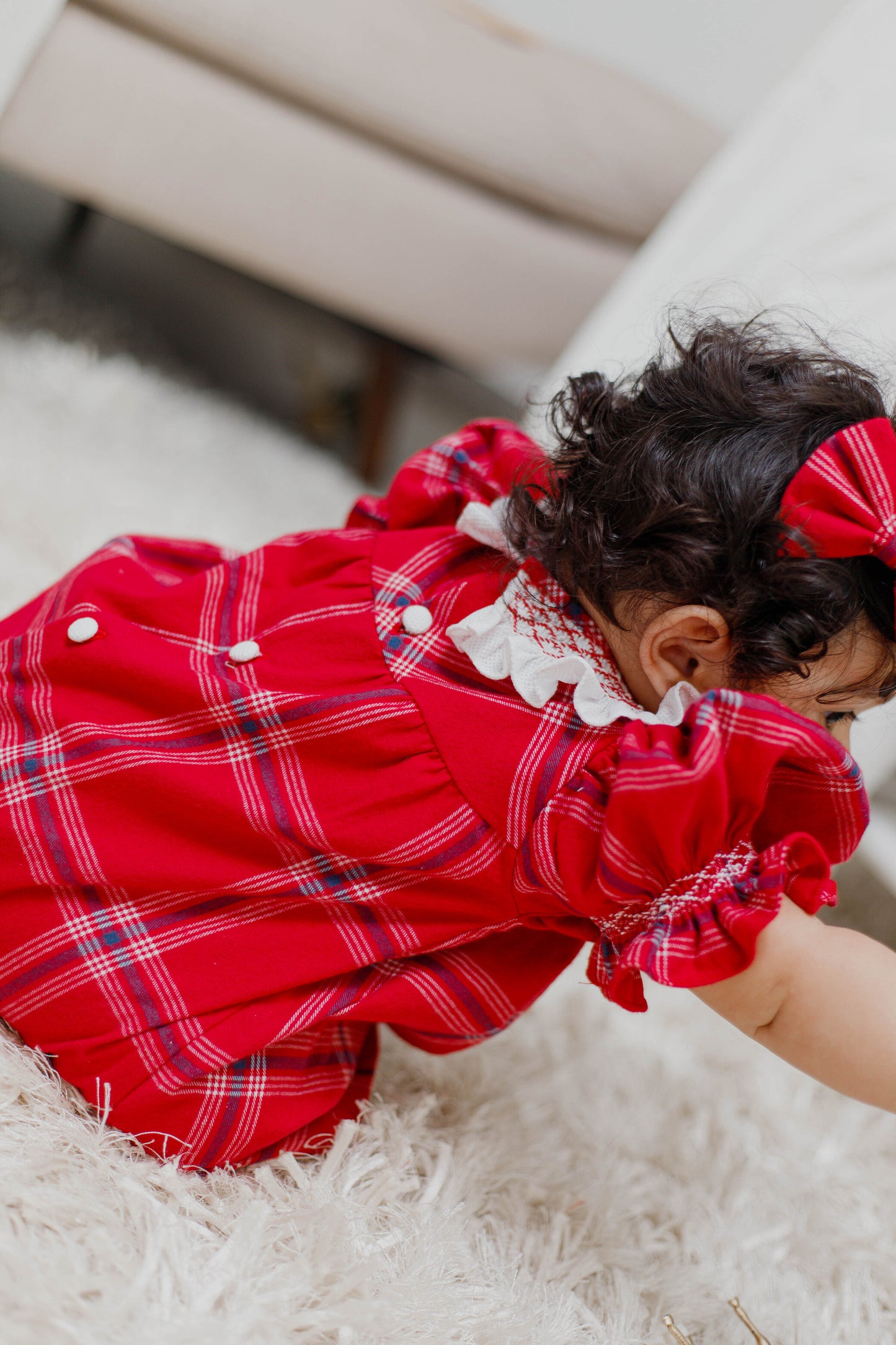 Vestido bata nido cuadros rojos