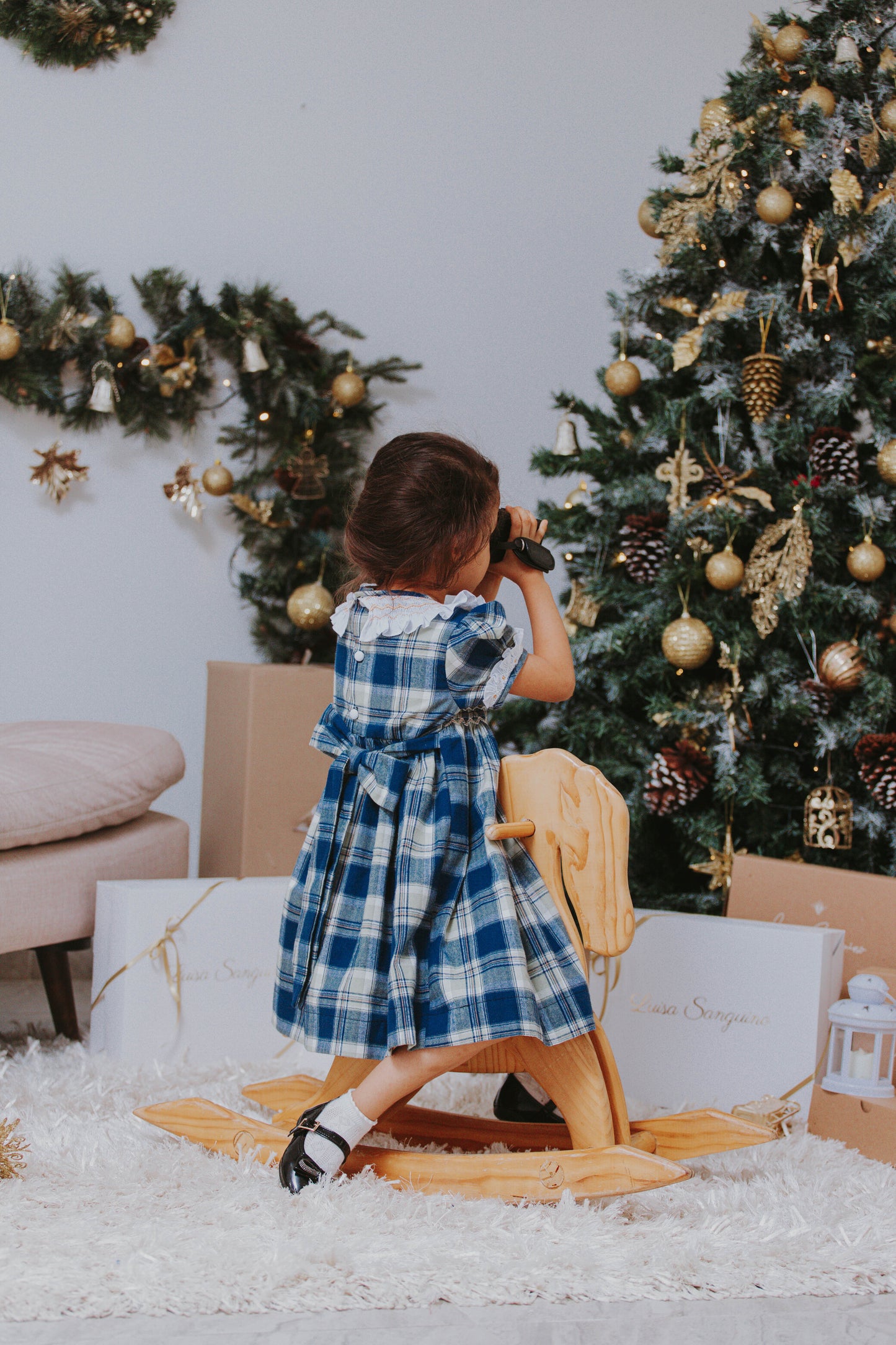 Vestido nido cuadro escoses azul