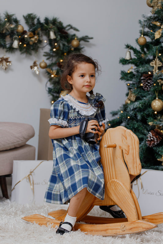Vestido nido cuadro escoses azul