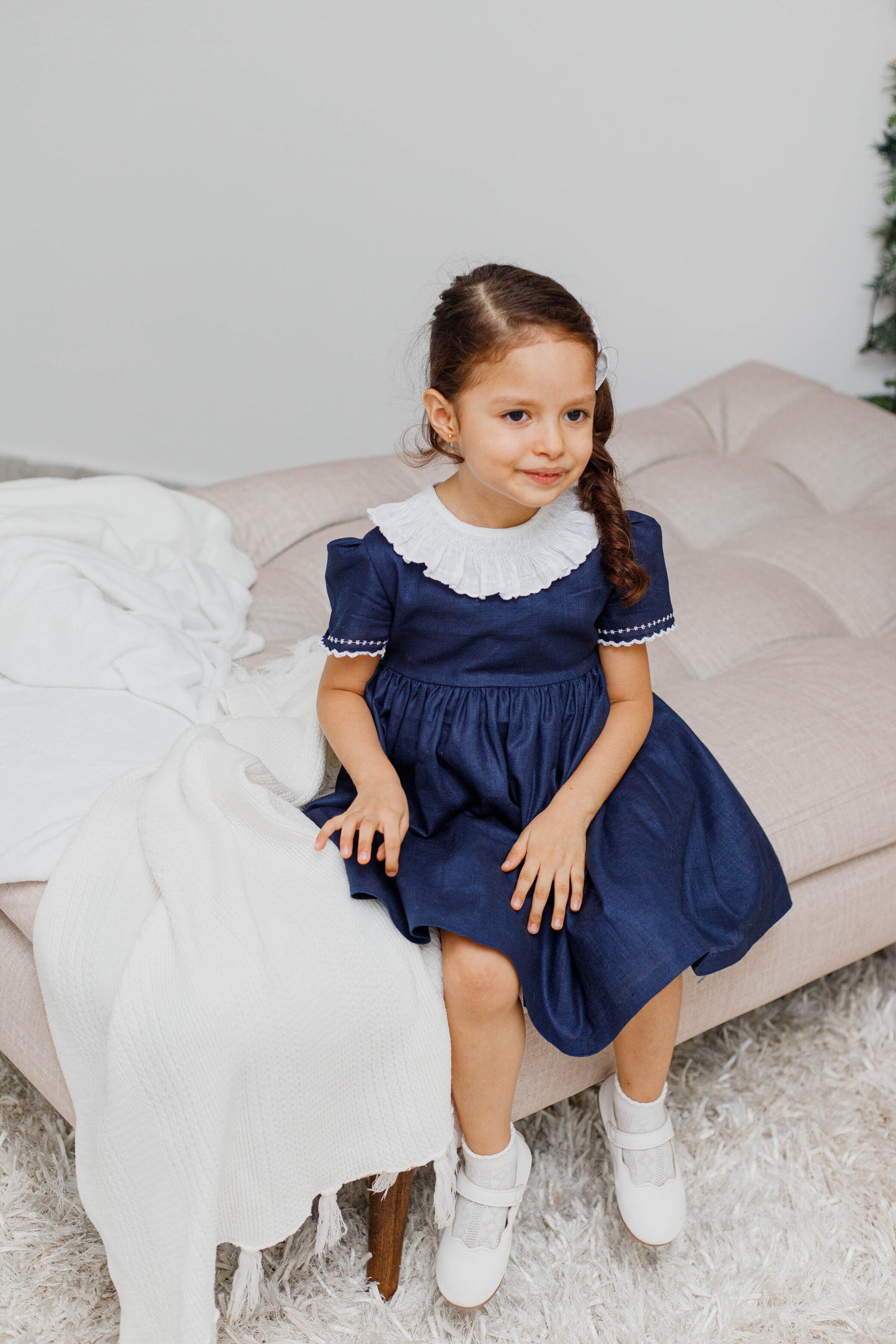 Vestido lino azul turquí