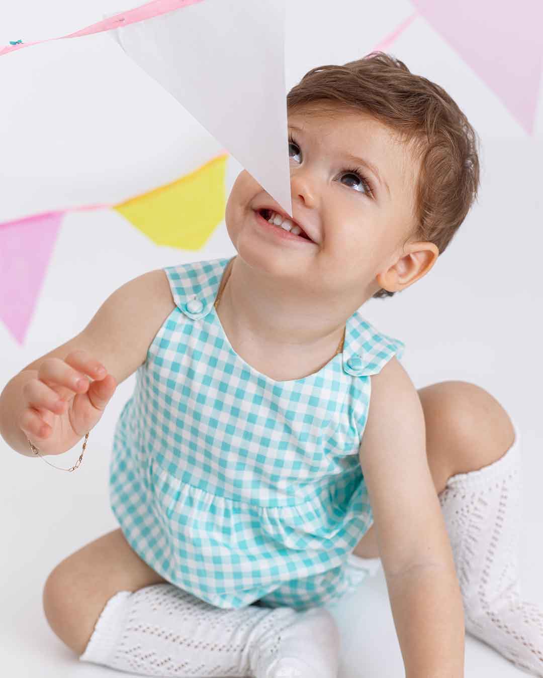 Pelele Bebe Cuadros Aqua