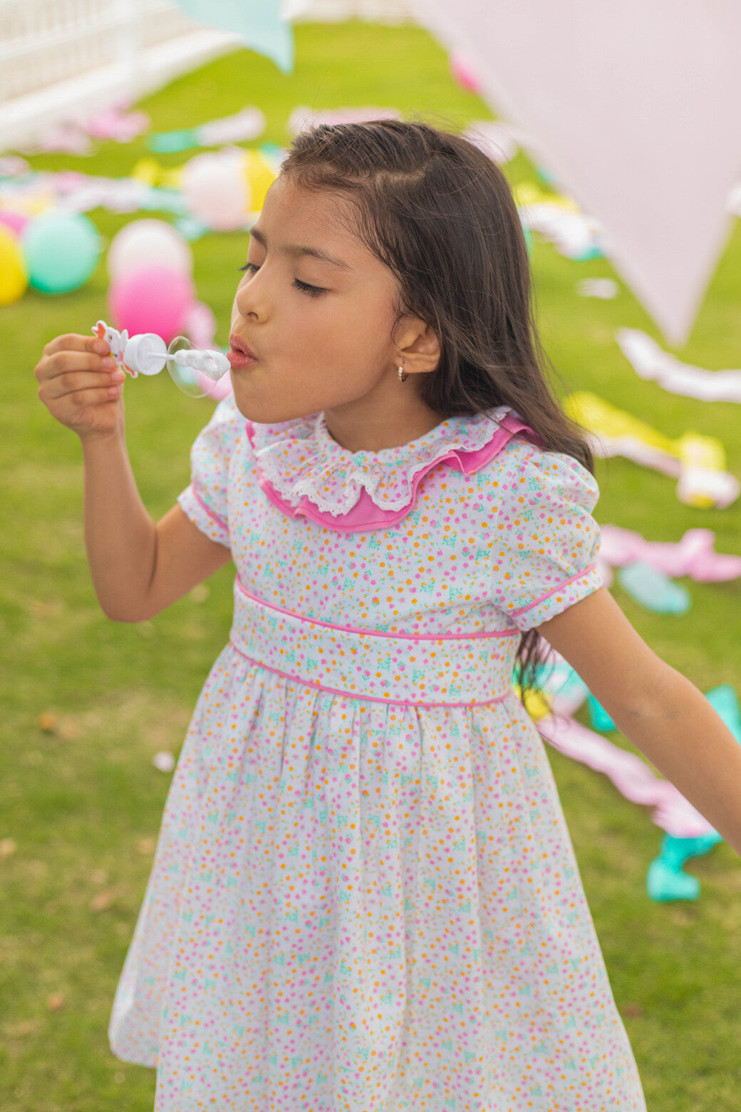 Vestido Cuello Volante Estampado Fluor