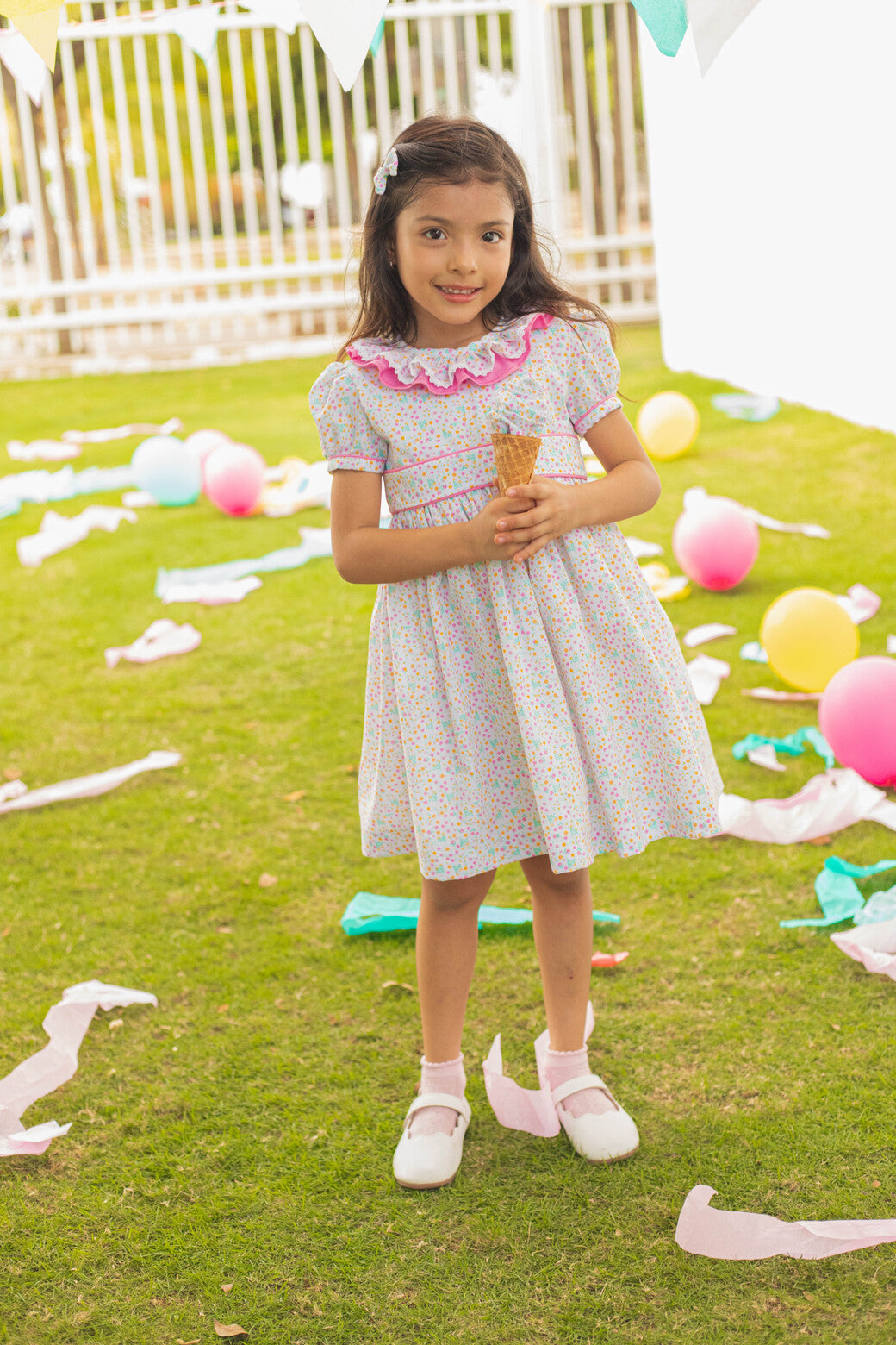 Vestido Cuello Volante Estampado Fluor