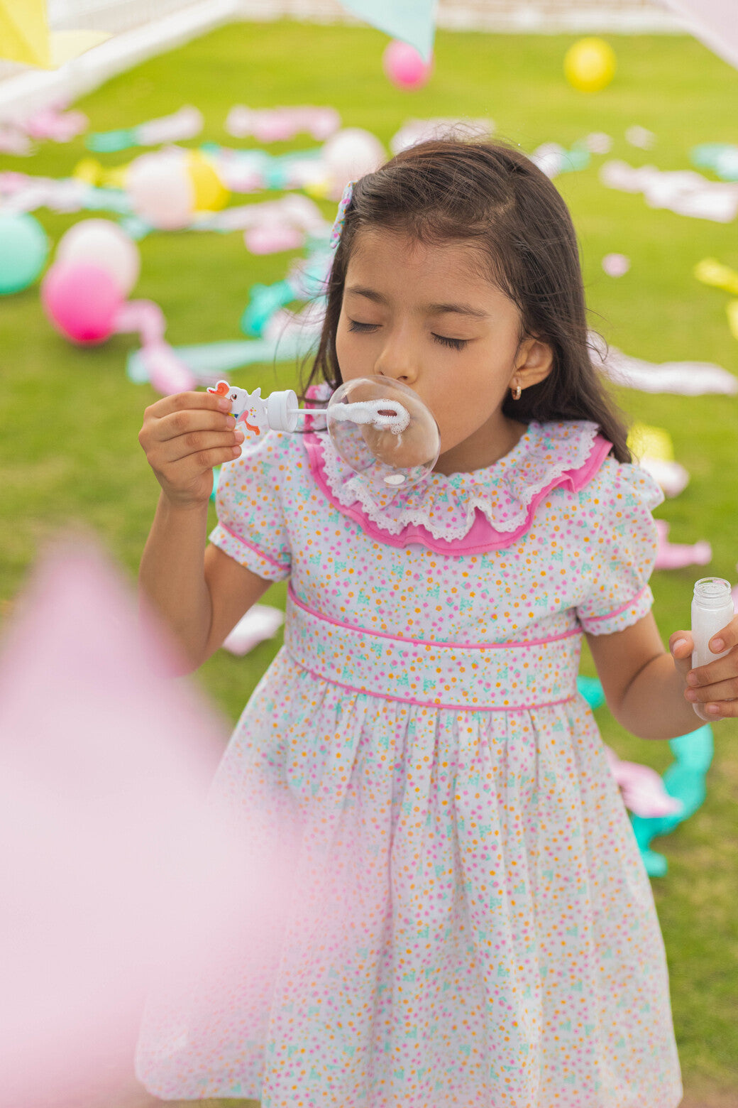 Vestido Cuello Volante Estampado Fluor