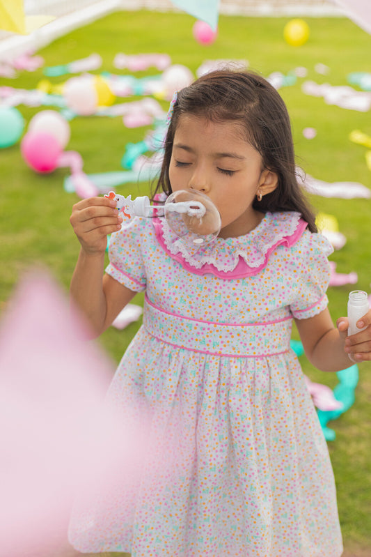 Vestido Cuello Volante Estampado Fluor