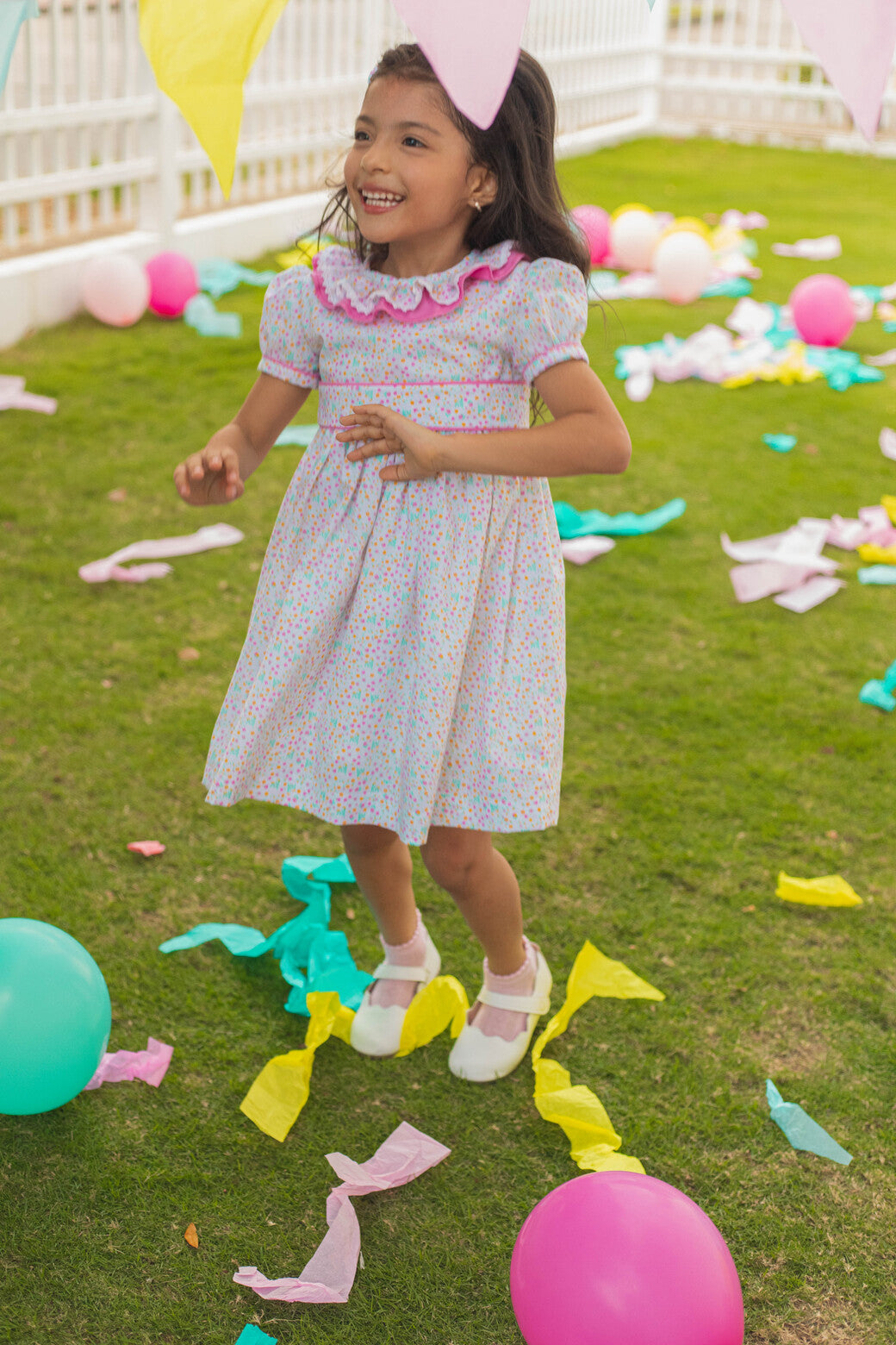 Vestido Cuello Volante Estampado Fluor